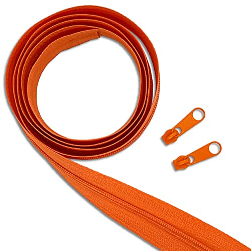 Wohnkult Reißverschluss-Set: 10 m Endlos-Reißverschluss | 3 mm Spirale | + 20 Zipper | Meterware | 25 Auswahl Nähen Reparatur (158 | Orange)