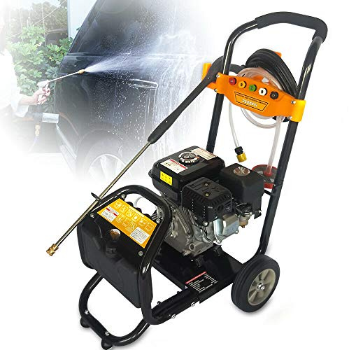 Limpiador de alta presión 7,5 CV 3600 rpm 2465 PSI 150 Bar Gasolina Hidrolimpiadora Motor Vapor Gasolina, Incluye 5 Boquillas, Tubo de 8 m, Manguera de aspiración de 2 m con filtro de agua