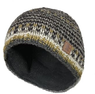 Pachamama Berretto da Uomo in Lana Con Teschio Lavorato a Mano, Foderato, a Righe Ruvide Color Carbone, Taglia Unica, Extra Caldo, Commercio Equo e Solidale, Antracite