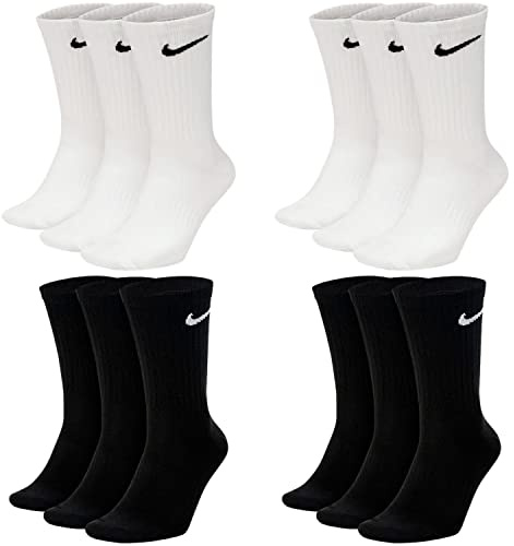 NIKE 6 Paar Everyday Lightweight Crew SX7676 Tennis Socke weiß schwarz grau, Farbe:weiß schwarz, Größe:38-42