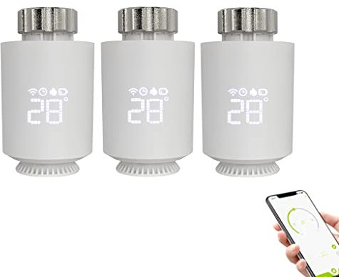 Kroity Zigbee Smart Thermostat Radiator Valve Head, Thermostatic TRV, Temperature Heater, Programmable Mobile Phone Remote Control, Works With Tuya And Alexa, Google Home(Three piece), White