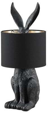 Lindby Tischlampe Hase Textil schwarz gold, Nachttischlampe Meister Lampe Tischleuchte ohne Leuchtmittel Schlafzimmerlampe Nachttischleuchte