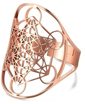 SIPURIS Metatron Würfel Ring für Männer Frauen Magie Männer Erzengel einstellbare Fingerringe Siegelring Band Edelstahl Heilige Geometrie Hexagramm Schutz Amulett Ring Aussage Band (Silber)