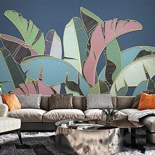 XAONUO Aquarelle Papier Peint Photo 3D Optique Aquarelle Plantes Feuilles Trompe L Oeil | Déco Mural Tableaux Muraux Photo 350X254Cm Mural Décor Motif Poster Géant Stickers Muraux Optique Fond Effet