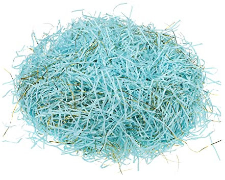 sourcing map 200G Füllmaterial Geschenk, 3mm Weicher Geschreddertes Papier Raffia Füllmaterial für Geschenkboxen, Geschenkkörbe, Pakete (Gold, Hellblau)