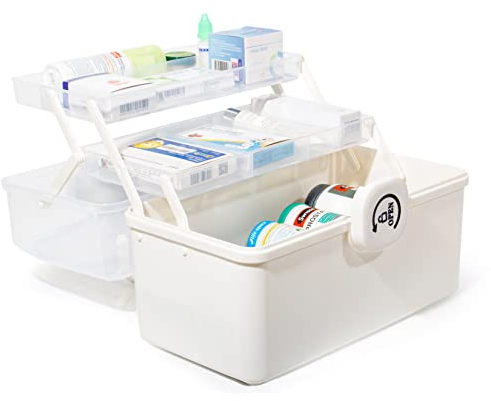 GREELUE Hausapotheke Box, Haarschmuck Mädchen Aufbewahrung, Aufbewahrungsbox Groß für Schmuck, Arzneimittel, Kosmetik (Weiß)