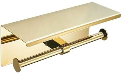 Doppelrollen-Toilettenpapierhalter mit Regal, wandmontierter Edelstahl-Taschentuchspender für das Badezimmer (Gold)