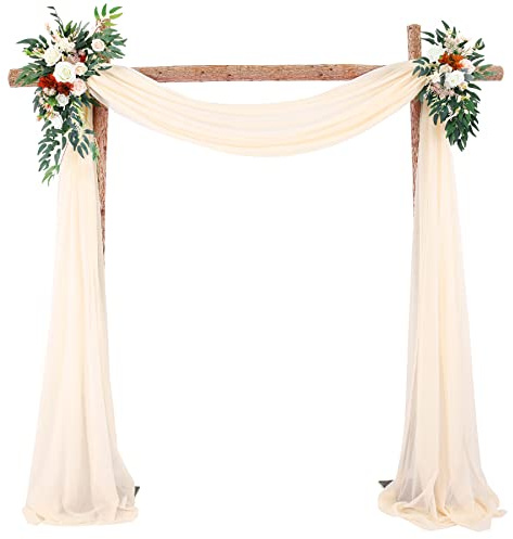 SASIGAYA Querbehang Freihanddeko Champagner Chiffon Vorhang Hochzeit Querbehänge 75x550cm Fensterdekoration Transparentem Voile Hochzeitsbogen Dekostoff Tüll Dekorationen für Fotografie Party Hochzeit