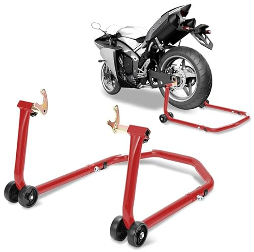 Gimisgu Lève-moto arrière, béquille, pour soulever l’arrière de la moto, dispositif de levage, largeur réglable, pour travaux de maintenance/montage sur motos jusqu'à 300 kg (rouge)