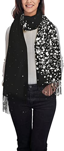 Winterschal – Schwarz Weiß Glitzer Frauen Lange Schals Warme Quaste Schal Stola Für Frauen Damen, Schwarz-weißer Glitzer., One size