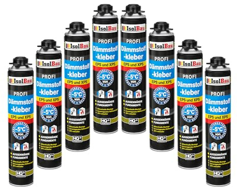 Isolbau B2 Lot de 8 tubes de colle périmétrique pour panneaux EPS et XPS 750 ml Mousse adhésive en polyuréthane 1K pour fixation et fixation
