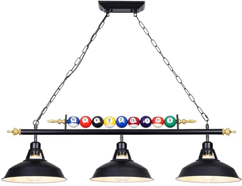KEELED Pool Table Light with 3 Black Matte Metal Shades, Pendant Lights Perfect for 6ft to 8ft Billiard Pool Tables, Game Room, Kitchen Island (E27 Bulb Not Included)