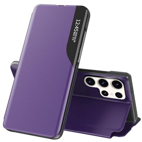 Handyhülle für Samsung Galaxy S24 Ultra Hülle Clear View Klappbar Leder Flip Klapphülle für Samsung S24 Ultra Case mit Ständer ​​​​Stoßfest Kratzfest Schutzhülle Galaxy S24 Ultra Hülle 5G (Lila)