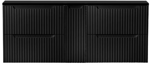 Lomadox Meuble de salle de bain - Double meuble sous-vasque - 140 cm - Noir - Profondeur : 40 cm - 4 tiroirs - 1 porte (l x H x P) : environ 140,4/59,5/40 cm