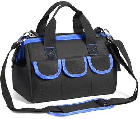 Werkzeugtasche Organizer, Elektriker Mehrzweck-Werkzeuggürtel Aus Leinwand, Profi Mit Schultergurten, 12 Zoll (Blau)
