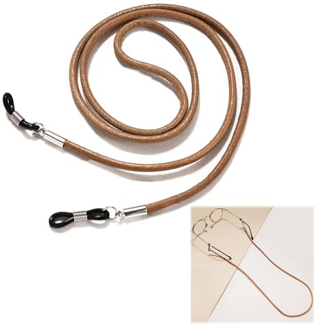 Brillenband aus echtem Leder, rutschfest, leicht, rutschfest, Lederhalsband, verstellbar, Brillenband, Brillenband, Umhängeband für Brillen, Sonnenbrillen, Damen, Herren, Braun, braun, One size