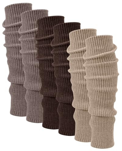 Shihanee 3 Paar weiche Material-Beinstulpen für Damen, weiche Wärmer, Winterstrümpfe, gestrickt, lange Beinstulpen, für drinnen und draußen, Khaki, helles Khaki, Kaffee, 18.9 inches/ 48 cm