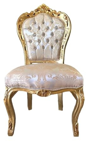 Chaise Accent Beige Floral French Baroque Rococo Style Rococo Finition dorée pour décoration d'intérieur