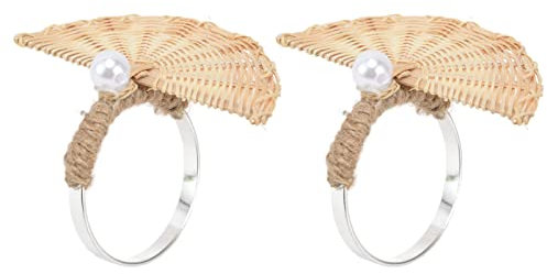 Aladeno 2 Stück Serviettenschnallen aus Rattan, innovatives Design, modisch, exquisit, dekorative Serviettenringe, Boho-Serviettenringe, Serviettenringe, große Serviettenhalter (6647 Pearl)