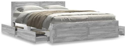 Sufrk Giroletto Testiera Grigio Sonoma 120x200 cm Legno Multistrato-Letto - Struttura Letto- Struttura Letto a Piattaforma in bambù sostenibile con testiera