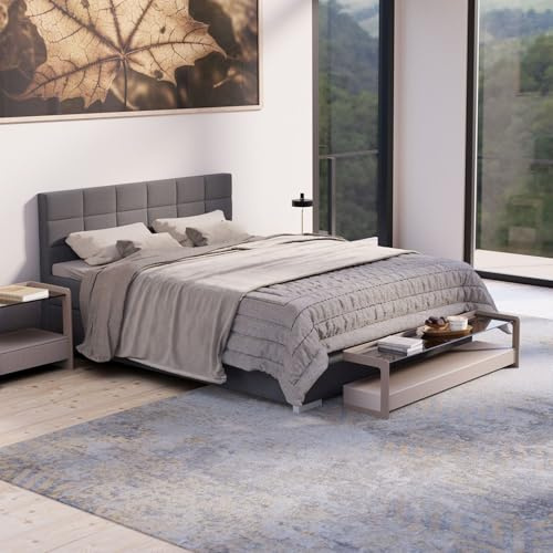 Juskys Boxspringbett Seattle 180x200 cm Hellgrau - Weicher Malmostoff - Inklusive Topper, gepolstertes Kopfteil - Boxspringbett für Schlafzimmer