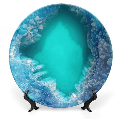 GHEPSDW Assiettes décoratives en porcelaine anglaise bleu turquoise vif pour présentation, assiettes à dîner en céramique pour table, assiette à dessert avec présentoir pour décoration de la maison,