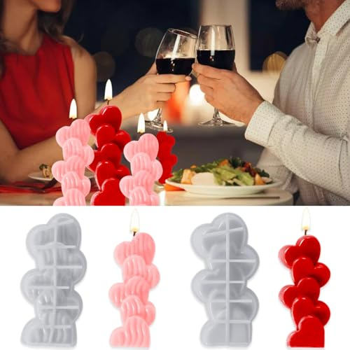 2 stampi in silicone 3D a forma di cuore per candele in resina per San Valentino, stampi in silicone per realizzare candele fai da te, aromaterapia, argilla, decorazioni in gesso