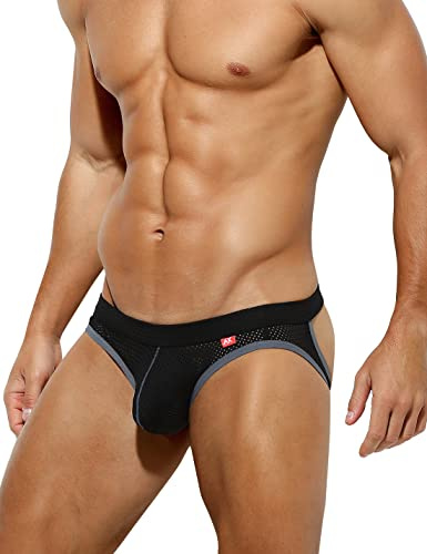 Mauro Kane Jockstrap Hombre - Suspensorio Deportivo Hombre, Ropa Interior Transpirable Calzoncillos, Antirozaduras, Elástico Negro (Gris) XXL