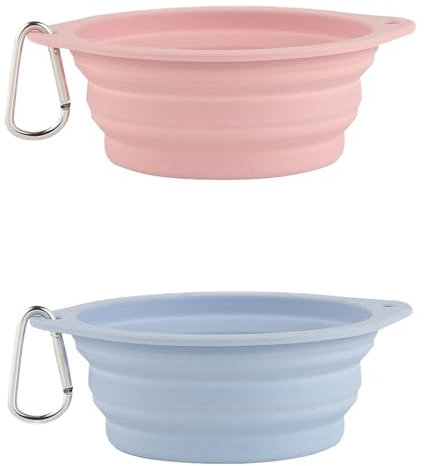 Pack de 2 Cuencos Plegables de Silicona para Perros Portátiles, Plegables y Expandibles para Uso en Interiores, Exteriores y Viajes (Rosa + Azul Cielo)