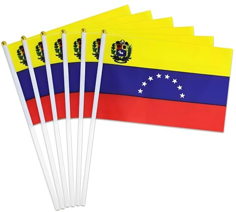 Pequeña bandera de Venezuela, paquete de 12 mini banderas venezolanas de mano para desfiles al aire libre, decoraciones patrióticas del 4 de julio (Venezuela)