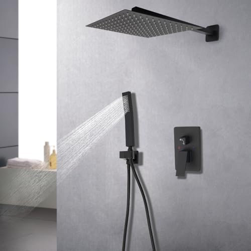 DSYOGX - Rubinetto doccia a incasso nero, montaggio a parete, set doccia multifunzione con doccetta e soffione per stabilimenti balneari, alberghi