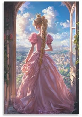 KNZVCXUEH Principessa intrappolata Tela Stampa Disegno Quadro Moderno silhouette Olio Su Tela Per Sala Giochi Bagno Soggiorno Camera Da Letto Canvas Impermeabile 20x30inch(50x75cm)