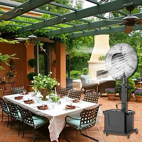 HMASNSEIY Bodenventilator mit Nebel, oszillierender Standventilator für den Außenbereich mit 12-Gallonen-Tank, 3 Geschwindigkeiten, Außenventilator, Garten-Hinterhof-Zerstäuber zur Kühlung