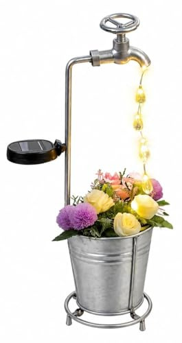 JIAJIAMEI Solar Water Faucet Bucket Lights Outdoor Garden Decor, Waterproof Vintage LED Solar Powered Whimsical Yard Lawn Patio Pathway Lights