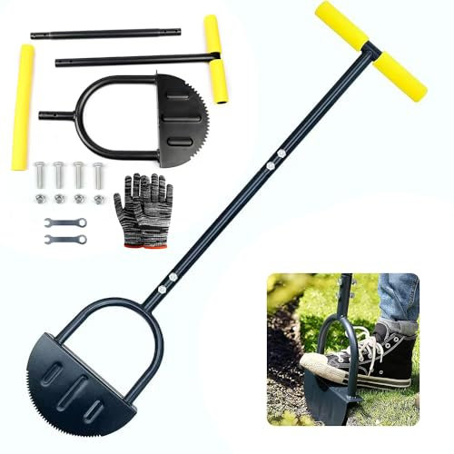 Bordatore Manuale per Prato con Manico 107cm, Strumento per Bordatura Prato, Bordatrice a Denti di Sega con Impugnatura a T, Bordatrice per Prato a Mezza Luna, Per Prato, Giardino o Marciapiede