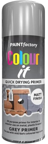 Spray Paint Grey Primer Matt Finish 400ml - Quick Dry Aerosol Can All Purpose for Wood, Metal, Plastic, Interior & Exterior