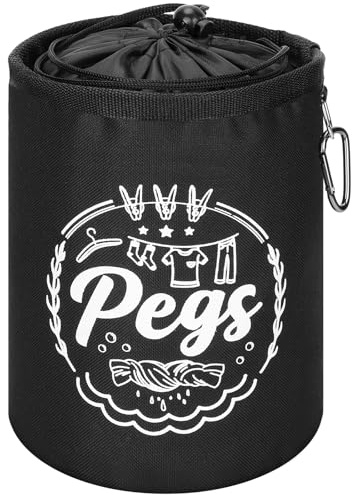 Bolsa para pinzas, organizador de pinzas de ropa, bolsa negra con cordón y gancho para colgar, Black, L, Clásico