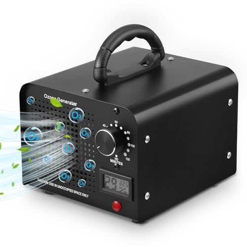 Generador de ozono Profesional 60000 MG/h, purificador de Aire Industrial para 300㎡, Máquina de Ozono con Temporizador Pantalla de Temperatura y Humedad, para Coche, Hogar, Oficina, Hoteles