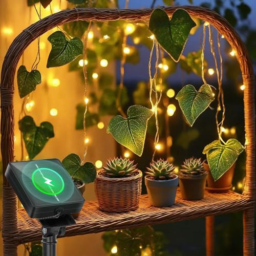 Aigostar Luci Solari da Giardino, 3M+1M*1M Catena Luminosa Solare con 70 LED Edera Artificiale, IP65 Luci da Esterno per Balcone, Pareti, Terrazzo e Gazebo, 8 Modalità