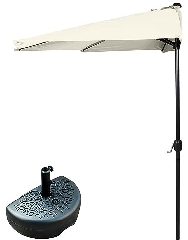 CWCQGH Gartenschirme 3 m Sonnenschirm Halbschirm Großer Gartenschirm mit Kurbelgriff und halbrundem Sockel, wassergefüllt für Wand- und Balkonschatten,White