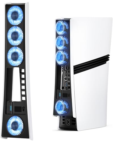Cooling Fan for PS5 Pro Cooler Fan Accessories with LED Light and 3 USB Ports Fan Cooling Fan host digital version or CD version (White)