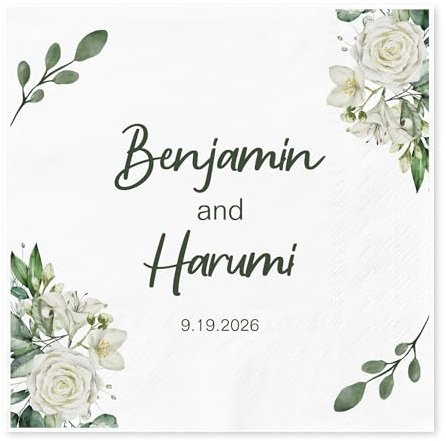 TESFANS Individuelle Cocktailserviette - Personalisierte Hochzeitsservietten mit Namen und Datum - Individuelle Cocktailservietten für Hochzeit Verlobungsparty Probeessen Dekoration