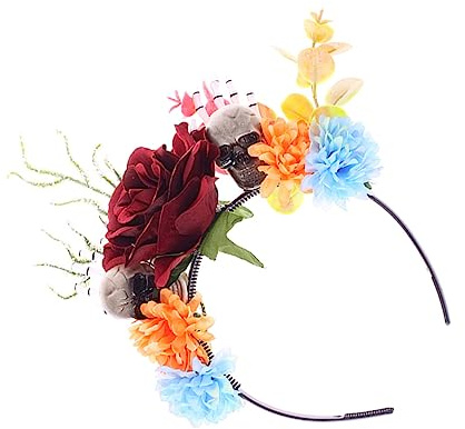 DEARMAMY Totenkopf Blumen Haarschmuck für Damen Stirnband Halloween Haarband Kopfbedeckung Haarreif Cosplay Requisite