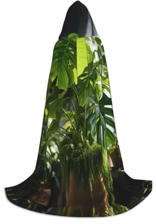 ZXERTG Monstera Deliciosa Banana Palm Print Hooded Cloak For Halloween Costumes,Perfect For Wizard,Vampire,Grim Reaper More Cosplay
