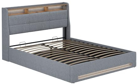 VitaliSpa Polsterbett Christin, Grau/Eiche, 160x200 mit LED und USB-Anschluss
