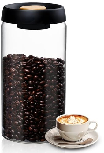 Adiwo 1800ML Transparent Airtight Coffee Canister, Clear Borosilicate Glass Coffee Canister with One-Way CO2 Valve, Coffee Bean Storage Container, Wide Mouth Kitchen Container for Tea, Nuts, Grain