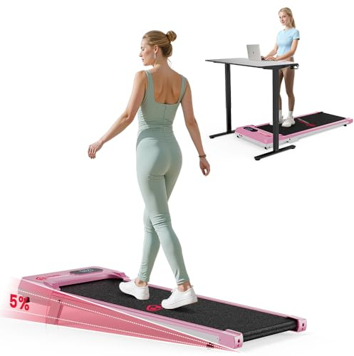 GartistGo Walking Pad Laufband mit 5% Steigung, 2,5 PS Motor, 1-6 km/h, Unter Schreibtisch Laufband bis 150 kg Belastbar, leise mit Fernbedienung für Heimbüro (Rosa)
