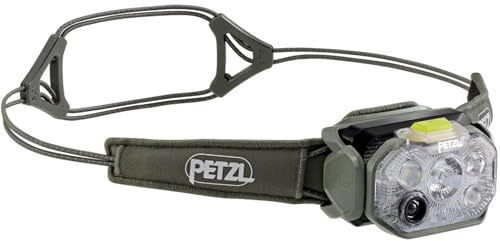 PETZL SWIFT RL Stirnlampe Desert Green 1200 Lumen aufladbar, REACTIVE LIGHTING, leichte Kopflampe mit Akku, Outdoor Lampe für Trailrunning Bergsteigen