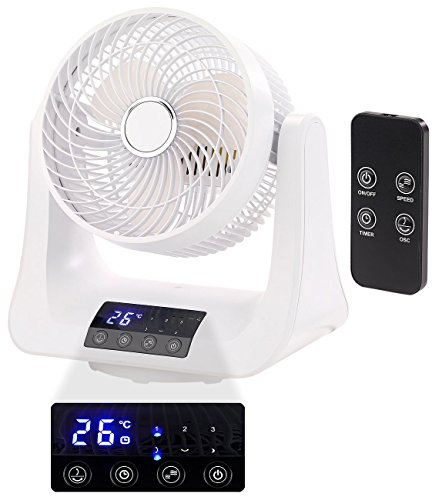 Sichler Haushaltsgeräte Ventilator Fernbedienung: Digitaler 3D-Robo-Raumventilator & Luftzirkulator, 45 Watt, Ø 21 cm (Oszillation-Ventilator, Tischventilator mit Fernbedienung, Klimaanlage)