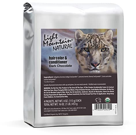 Light Mountain Henna Hair Color & Conditioner - Dark Chocolate Hair Dye for Men/Women, Organic Henna Leaf Powder and Botanicals, Chemical-Free, Semi-Permanent Hair Color, 16 Oz